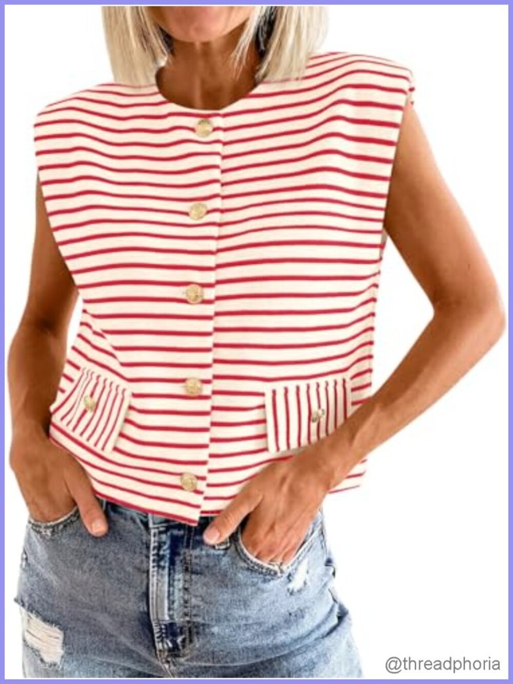 Women's Striped Button Down Sleeveless Cardigan Vest Lightweight Casual Tank Top